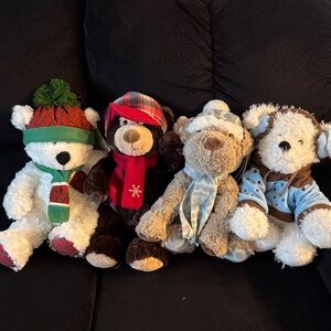 Set of 4 Holiday Plush Bears - Mixed Colors